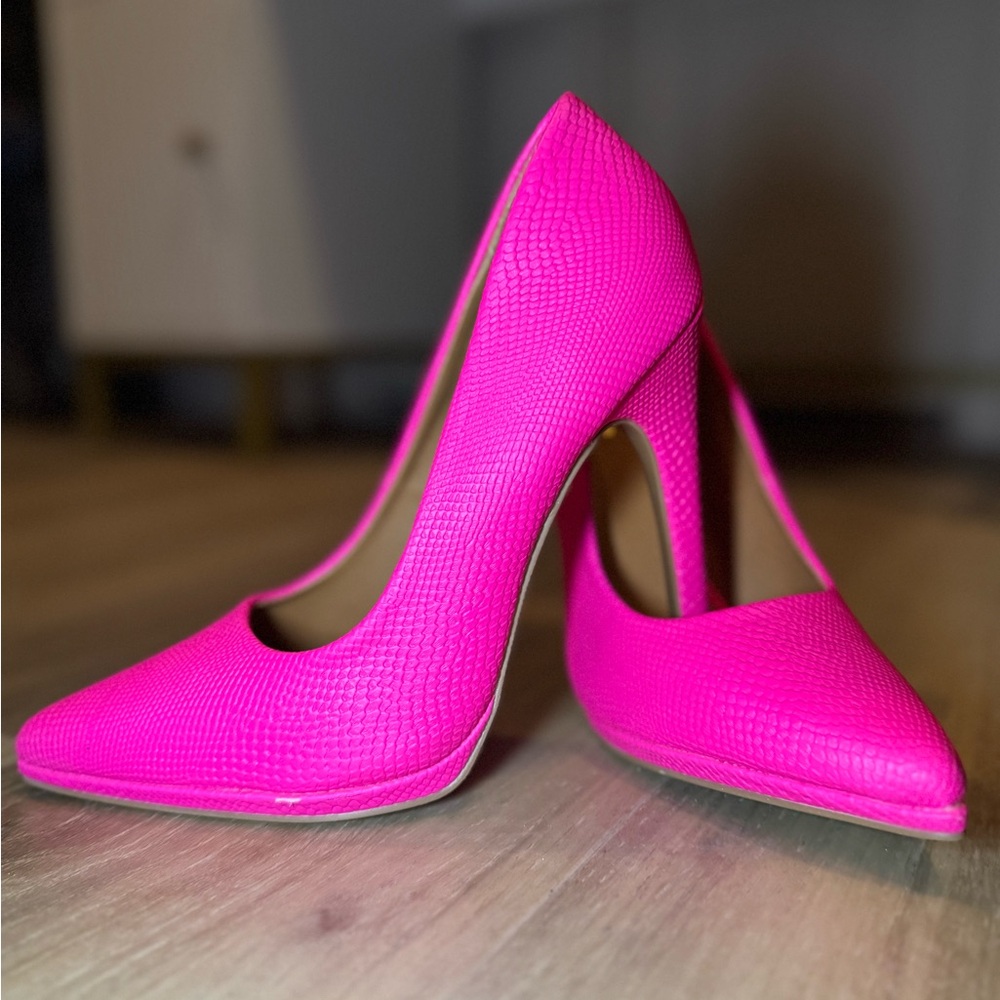 Hot Pink Textured Pumps
